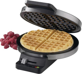 Waffle Maker, 1250W Round Classic Waffle Iron, 5-Setting Adjustable Browning Control, Brushed Stainless