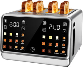 4 Slice Toaster Wide Slot– Dual Digital TouchScreen & Independent Control Panel | Single-Slice Modes/Reheat/Defrost