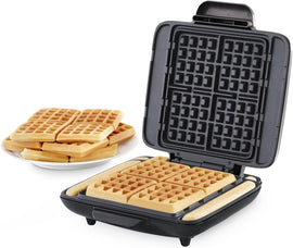 Quad Waffle Maker for Hassle-Free Breakfasts - Dual Nonstick Heating Plates & Quick Heat-Up System - Easy-Release Surface