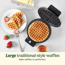 Waffle Maker, 1250W Round Classic Waffle Iron, 5-Setting Adjustable Browning Control, Brushed Stainless