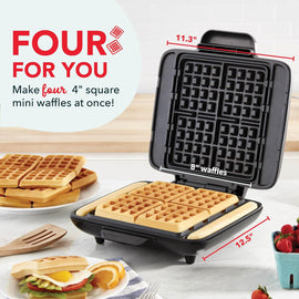 Quad Waffle Maker for Hassle-Free Breakfasts - Dual Nonstick Heating Plates & Quick Heat-Up System - Easy-Release Surface