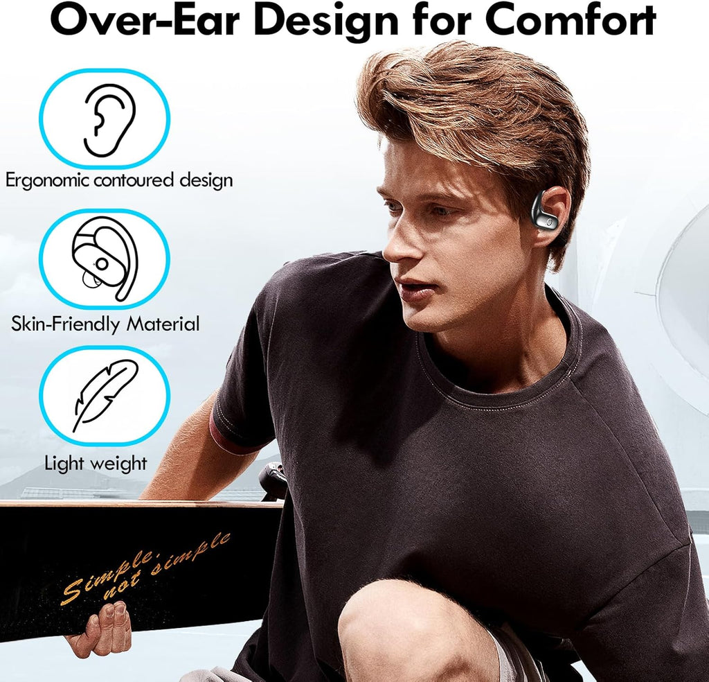 Wireless Earbuds Bluetooth Headphones Sport,Over Ear Buds with Deep Bass Sound,60Hrs Playtime Earphones Redesigned Comfort Fit with Earhooks for Running,Meeting